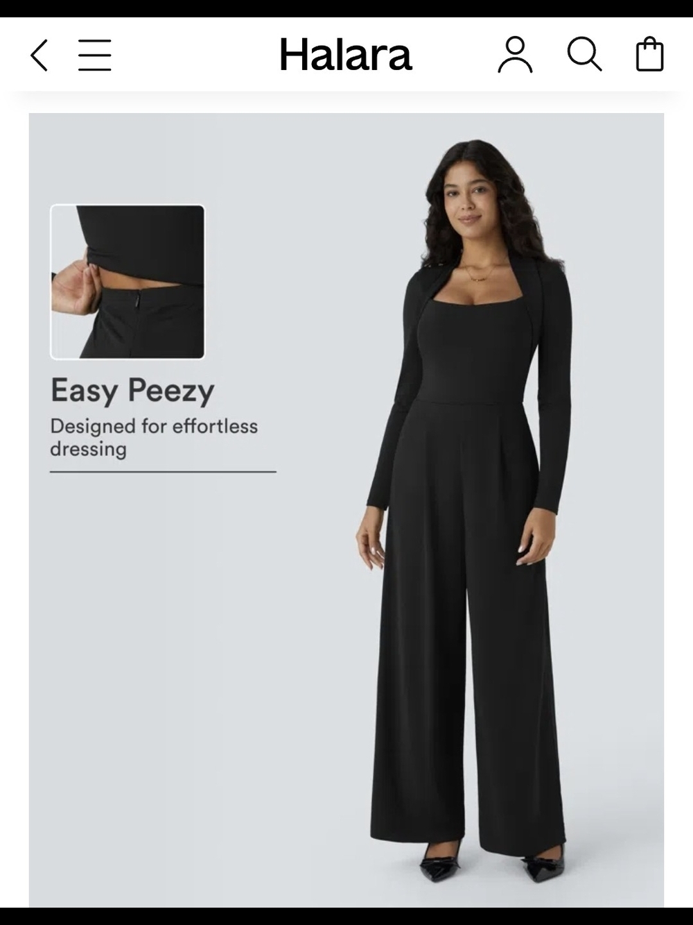 HALARA Black Easy Peezy Wide-Leg Square-Neck XS Jumpsuit